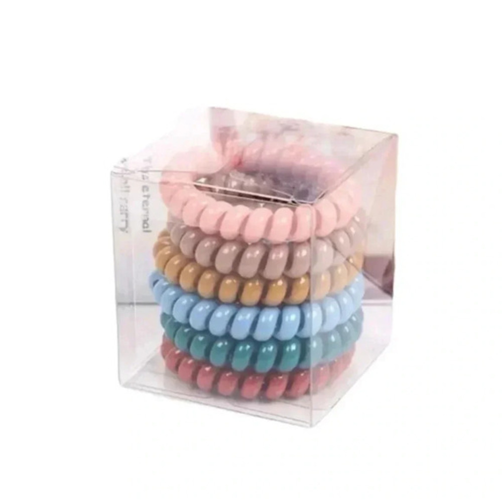 6 Pack Spiral Hair Ties No Crease Coil Ponytail Holders Mixed Colors Beach Hair